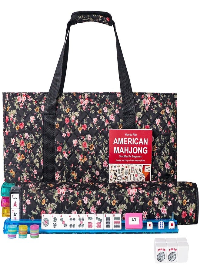GUSTARIA American Mahjong Game Set, 166 Premium White Tiles, 4 All-in-One Color Rack/Pushers, Complete Mahongg Tile Set，Flower Printed Carrying Bag (Rectangular, Black) - Image 1